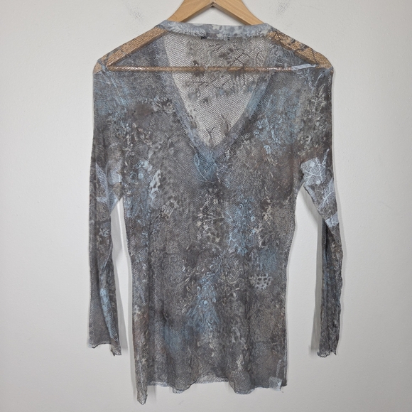 Vtg Y2K David Cline Mesh Fishnet Floral Burnout Embellished Top Grunge Fairy Lrg - Picture 7 of 9